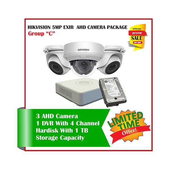 3 Hikvision 5MP Exir AHD CCTV Camera-Package C