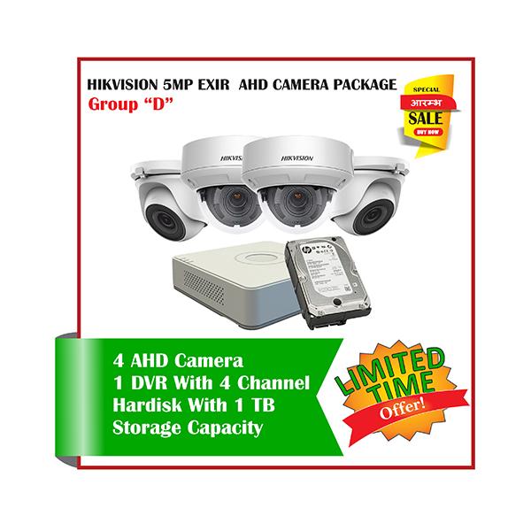 4 Hikvision 5MP Exir AHD CCTV Camera-Package D