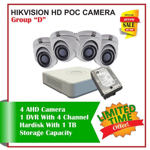 4 Hikvision HD POC CCTV Camera-Package D