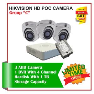 3 Hikvision HD POC CCTV Camera-Package C