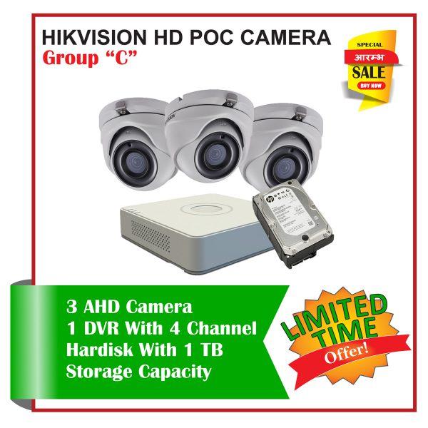 3 Hikvision HD POC CCTV Camera-Package C