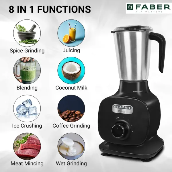 Faber FMG Candy 800 3J 800WJuicer Mixer Grinder with 3 Stainless Steel Jar