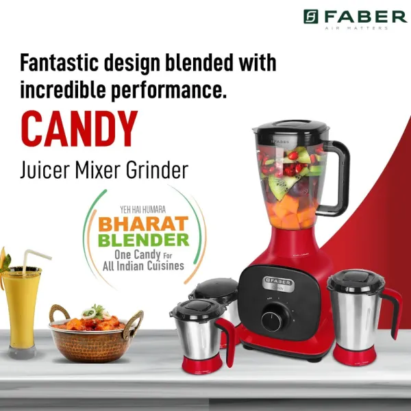 Faber FMG Candy 1000W 4J 1000WJuicer Mixer Grinder with 4 Stainless Steel Jar